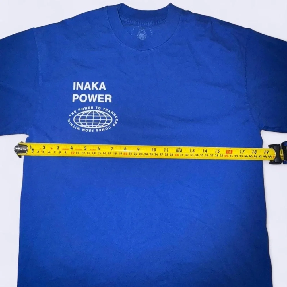 Inaka Power Blue Graphic T-Shirt Small Globe Logo Front Back Streetwear Tee - Picture 2 of 4